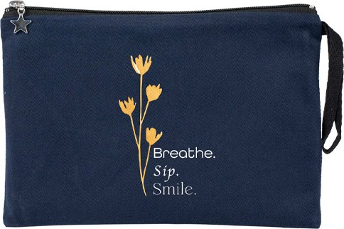 Gedene Breathe, Sip, Smile Lacivert Clutch Çanta 25x18 Cm Silinebilir Gabardin Kadın İçin Şık Tasarım