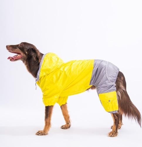 Aesco Bicolor Sarı-Gri Polarlı Su Geçirmez Orta-Büyük Irk Köpek Yağmurluk Tulum (6xl)