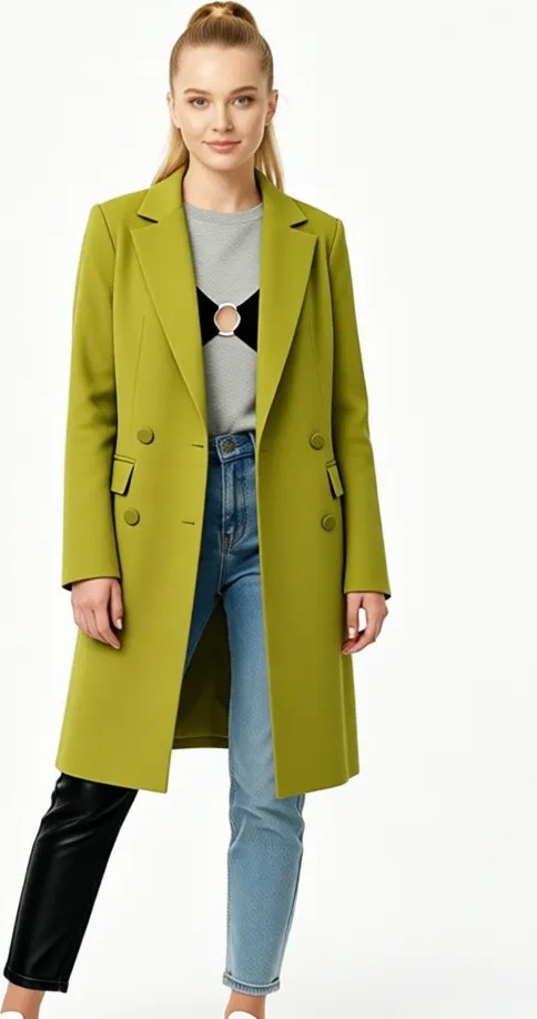 Select Moda Kadın Düğmeli Kruvaze Blazer Ceket Polyester Yeşil Renk Modern Tasarım görsel 6