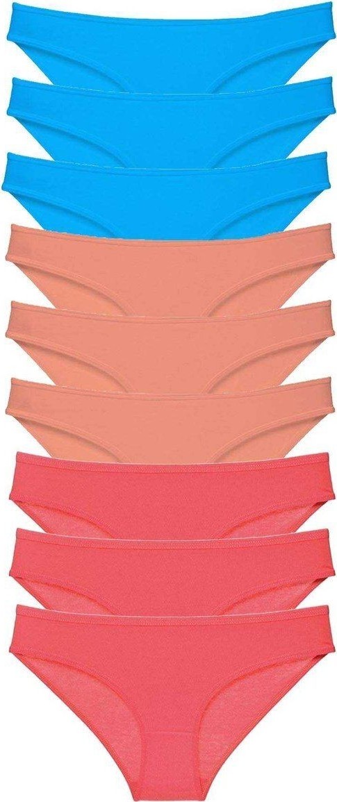 Kuzgun Ticaret 9 Adet Süper Eko Set Likralı Kadın Slip Külot Pudra Fuşya Mavi