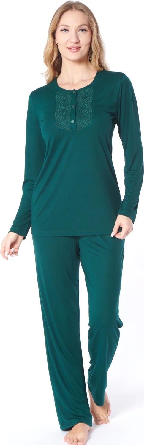 Flz Dantel Detaylı Viskon Kadın Pijama Takımı Uzun Kollu Rahat Ev Giyim Flz 89-136 görsel 4