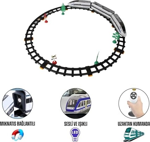 Aesco Giffy/oyuncak 30 Parça Manyetik Uzaktan Kumandalı Tren Sesli Işıklı Pilli Mıknatıs Bağlantılı Istasyon Özellikli Tren Seti 30 Parça görsel 3