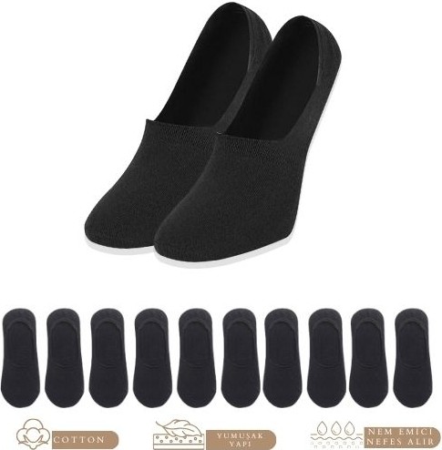 Kral Socks Kadın - Erkek Düz Desen (10 Çift) Pamuklu Terletmez Babet Çorap görsel 3