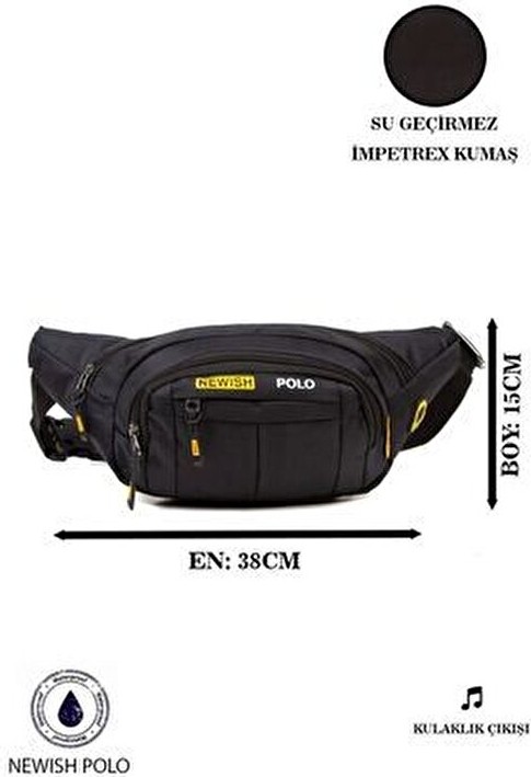 Tuldar Siyah Kumaş USB Kulaklık Çıkışlı Crossbody Çapraz Göğüs Omuz ve Bel Çantası görsel 2