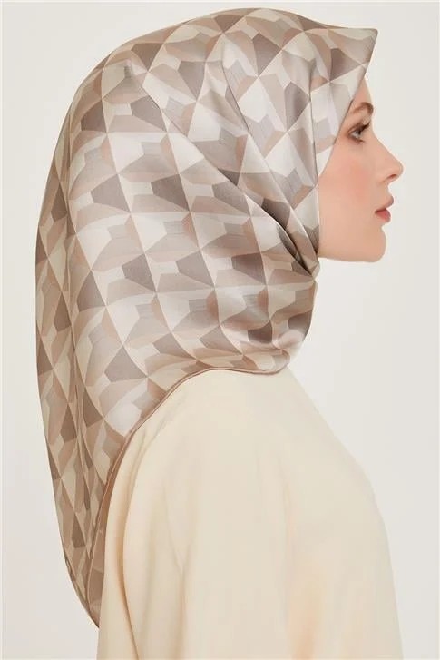 Armine Klasik Desenli Twill Saf Ipek Eşarp 9204D 85 görsel 2