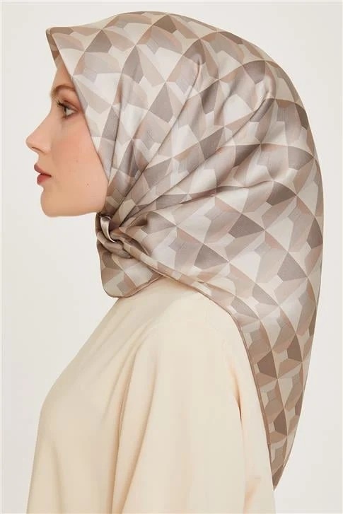 Armine Klasik Desenli Twill Saf Ipek Eşarp 9204D 85 görsel 3