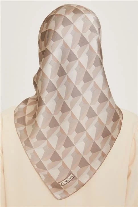 Armine Klasik Desenli Twill Saf Ipek Eşarp 9204D 85 görsel 4