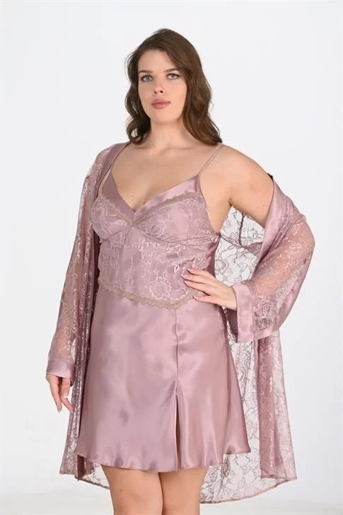 bebekokusu Büyük Beden 2li Vizon Sabahlık Takımı Bigsize 6205