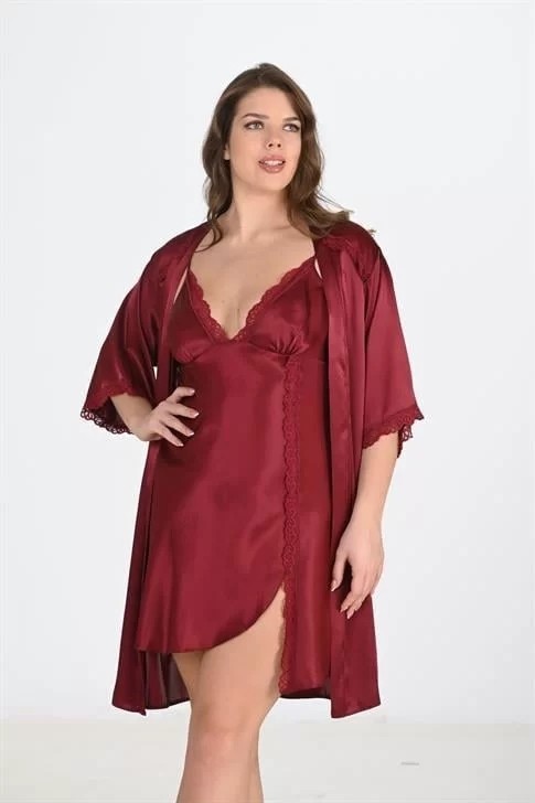 bebekokusu Büyük Beden 2li Bordo Sabahlık Takımı Bigsize görsel 2