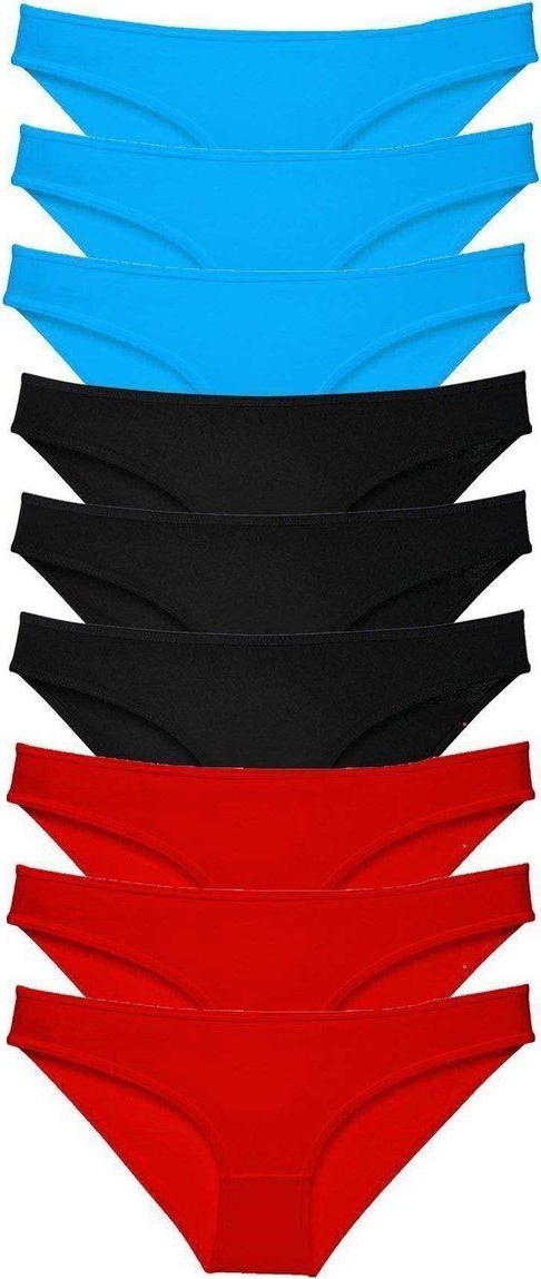 Kuzgun Ticaret 9 Adet Süper Eko Set Likralı Kadın Slip Külot Siyah Kırmızı Mavi
