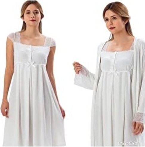 Duchesse 2200 ECRU Hamile Lohusa Gecelik Sabahlık Takım Esnek Lycra Poliviskon Kumaş görsel 3