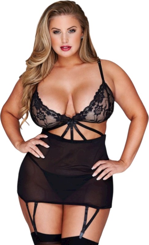 bebekokusu Tegan Büyük Beden Fantazi Mini Etekli Dantelli Siyah Jartiyer Takım TG278637