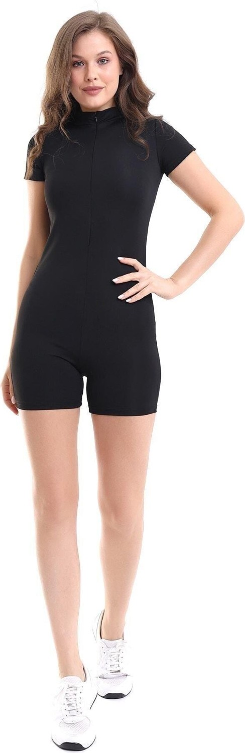 Tight Lady Kadın Siyah Önden Fermuar Detaylı Hem Gündelik Hem Deniz Havuz Yüzücü Şortlu Mayo Tulum görsel 2