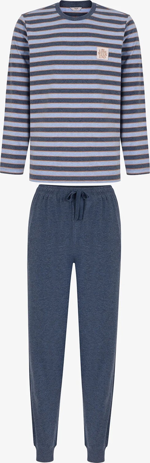 Penti Erkek Blue Weekend Çizgili Uzun Kollu Jogger Pijama Takımı