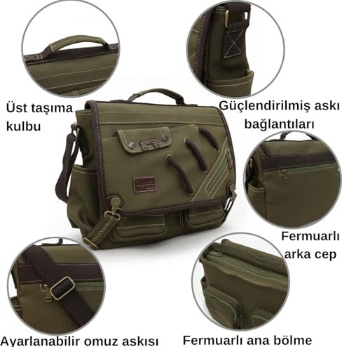 1001 4017 14" Laptop Postacı Okul Çantası Unisex Kilitli Çok Cepli Omuz Askılı Çanta görsel 5