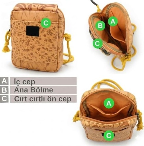 1001 Kadın Ekru Çiçek Desenli Omuz Çantası 20 x 15 x 6,5 cm Bohem Tarz Mini El Çantası Telefon Ça görsel 5