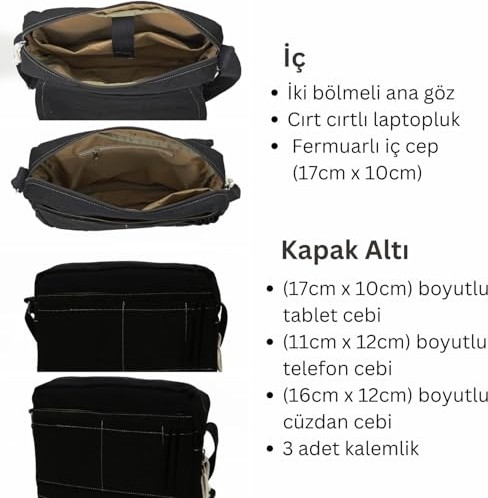 1001 4009 Ephesus Salaş Omuz Postacı 15.6 Inç Laptop Okul Seyahat Günlük Vintage Pamuk Çanta görsel 5