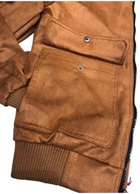 Blues Moda Kürklü Yaka Trend Dışı Süet Içi Peluş Mont Ceket görsel 8