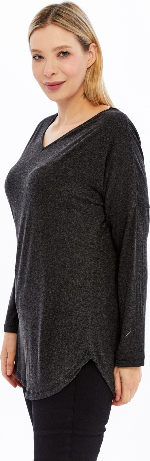 Curvy Trend Büyük Beden Sırt V Güpür Uzun Kol Kırçıllı Viskon Kumaş Bluz görsel 4