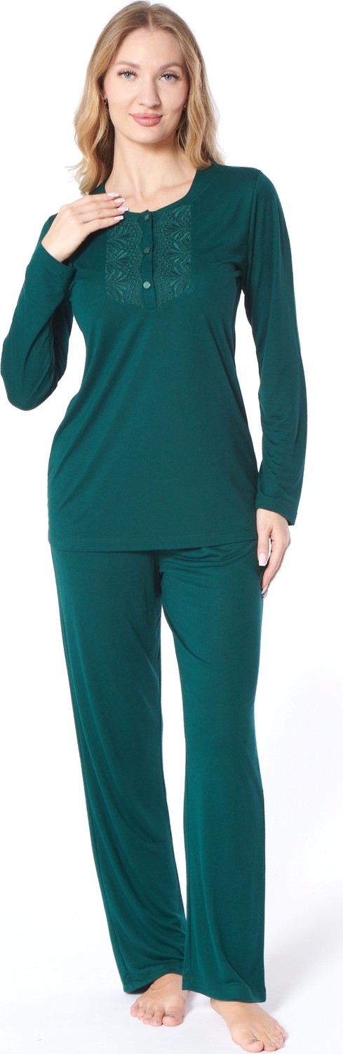 Flz Dantel Detaylı Viskon Kadın Pijama Takımı Uzun Kollu Rahat Ev Giyim Flz 89-136
