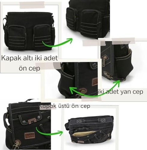 1001 4017 14" Laptop Postacı Okul Çantası Unisex Kilitli Çok Cepli Omuz Askılı Çanta görsel 5