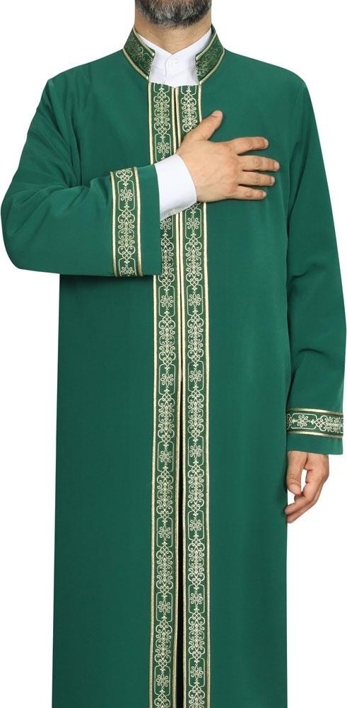 Yaser Giyim Hakim Yaka Cübbe - Yeşil - Yeşil Bordür görsel 2