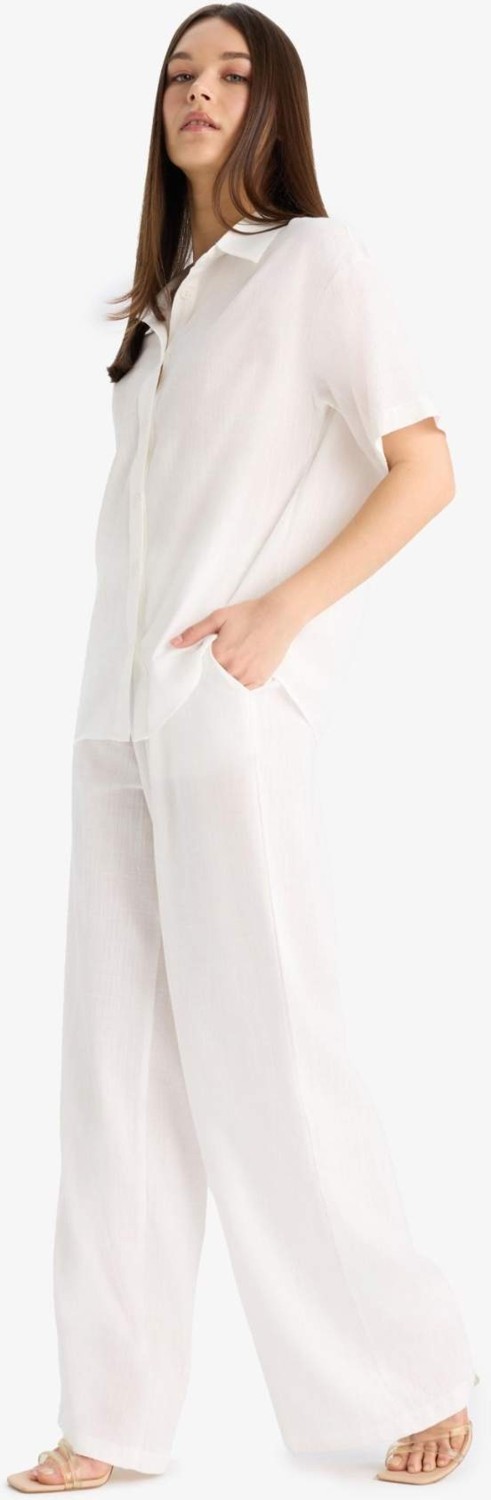 DeFacto Wide Leg Üç Cepli Yüksek Bel Keten Görünümlü Standart Boy Beyaz Pantolon A9129AX25SM görsel 8