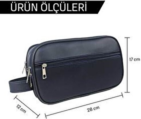 Woys Bags Erkek Kozmetik El Çantası Lacivert Renk Suya Dayanıklı Süet Deri Orta Boy görsel 6
