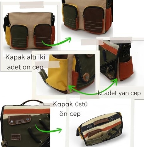 1001 4017 14" Laptop Postacı Okul Çantası Unisex Kilitli Çok Cepli Omuz Askılı Çanta görsel 5