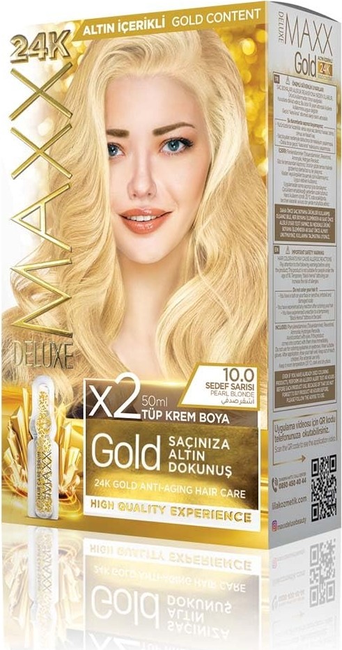 Esranın Dünyası Maxx Deluxe Gold Serisi 24K Altın Parçacıklı Serum ile 1 Kutu 2 x 50 ml ve Geliştiriciler Saç Boyası (Sedef Sarısı 10.0)
