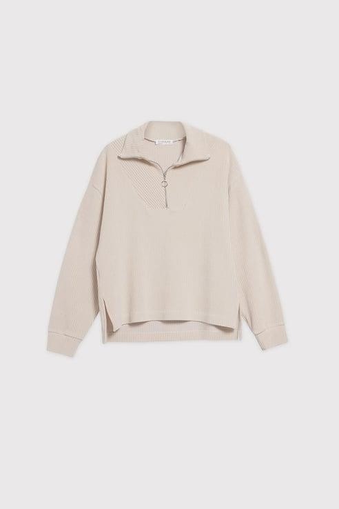 Babokah Dik Yaka Fermuarlı Kadife Sweatshirt görsel 2