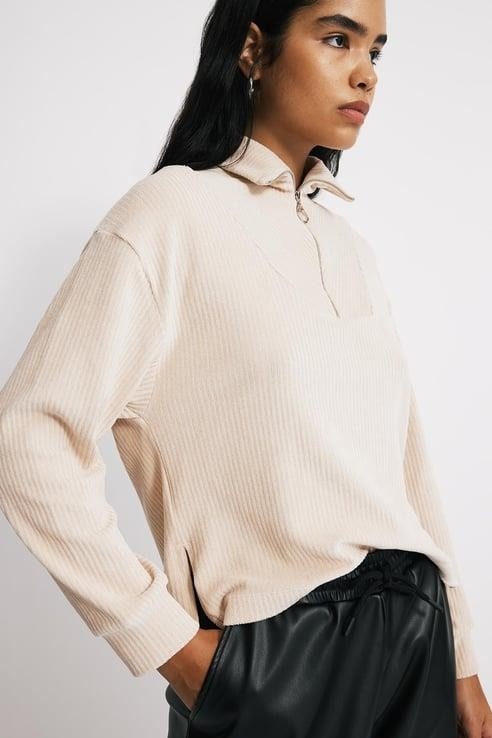Babokah Dik Yaka Fermuarlı Kadife Sweatshirt görsel 3