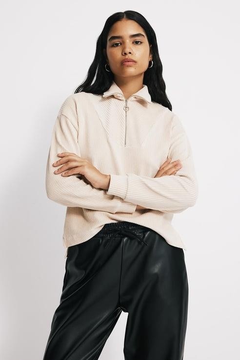 Babokah Dik Yaka Fermuarlı Kadife Sweatshirt görsel 5