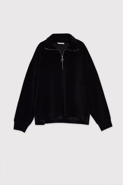 Babokah Dik Yaka Fermuarlı Kadife Sweatshirt görsel 6