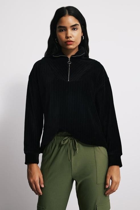 Babokah Dik Yaka Fermuarlı Kadife Sweatshirt görsel 7