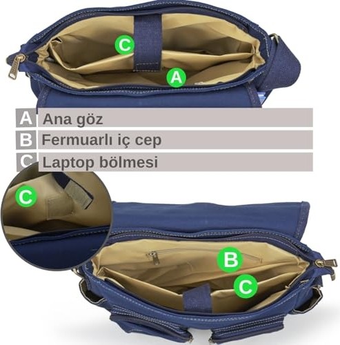 1001 4017 14" Laptop Postacı Okul Çantası Unisex Kilitli Çok Cepli Omuz Askılı Çanta görsel 5