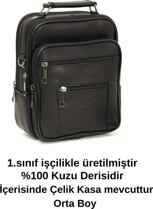 Sannora Bags Erkek Siyah Çelik Kasalı Hakiki Deri El ve Omuz Çantası Ayarlanabilir Askılı (Orta Boy ve Küçük Boy) görsel 8