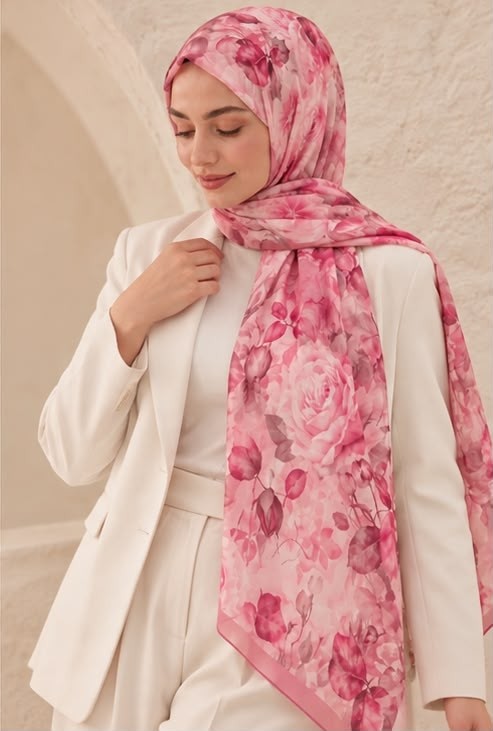 Revam Collection Gül Desen Pamuk Soft Şal Pembe