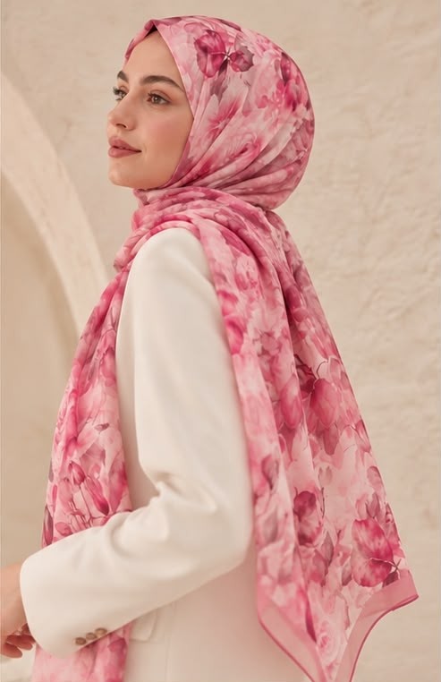 Revam Collection Gül Desen Pamuk Soft Şal Pembe görsel 2