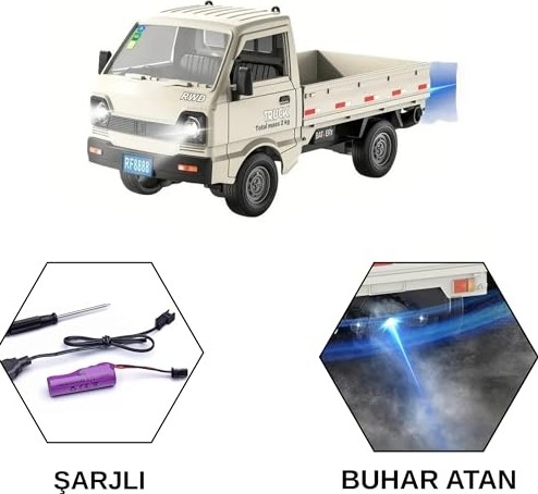 Die Grup Giffy / Uzaktan Kumandalı Rc Kamyonet, Işıklı, Buhar Atan, Şarjlı Iş Makinesi Araç Yük Taşıma Aracı Kamyonet (Beyaz) görsel 2