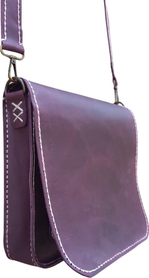 Semiramis Artemis Model Hakiki Deri El Yapımı Mor Unisex Tek Körüklü Küçük Postacı Çantası Vintage Model