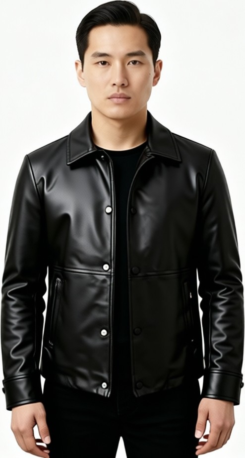 Baselco Erkek Slim Fit Siyah Çıt Çıtlı Suni Deri Ceket Uzun Kol Günlük Kullanım İçin Özel Tasarım görsel 6