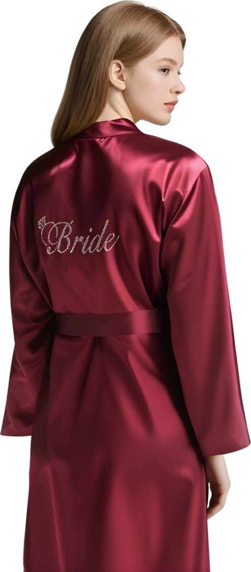 Hobilinka Bordo Saten Bride Sabahlık Zarif Kadın Ev Giyim