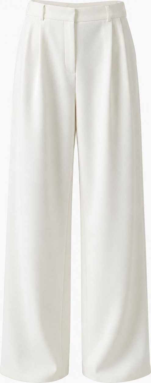Suud Collection Beyaz Dalie Pileli Pantolon Kadın Normal Bel Regular Fit Dokuma Kumaş görsel 4