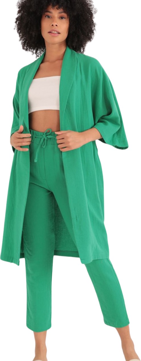 Stylmenplus Rahat Kesim Kimono Üst-Yeşil