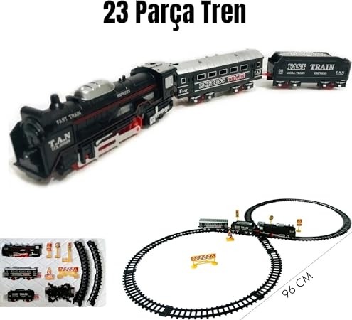 Die Grup Giffy / 23 Parça Işıklı Klasik Tren Seti 96CM 3 Farklı Ray Modeli Pilli Retro Tren Raylı Oyuncak Full Fonksiyon Çocuklar Için Eğitici görsel 2