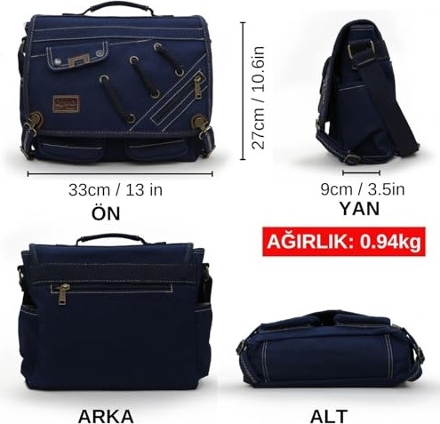 1001 4017 14" Laptop Postacı Okul Çantası Unisex Kilitli Çok Cepli Omuz Askılı Çanta görsel 4