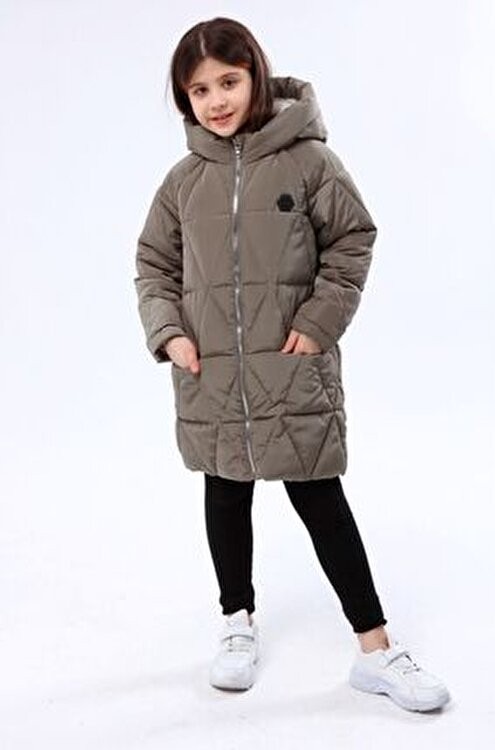 Benitto Kids Kız Çocuk 22BNT51251 Haki Kaban Uzun Kol Oversize Kış Sezonu Su İtici Özellik görsel 2