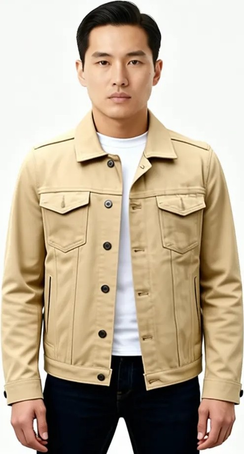 Comstar Erkek Trend Polo Yaka Slim Fit Denim Jeans Bej Kot Ceket görsel 6