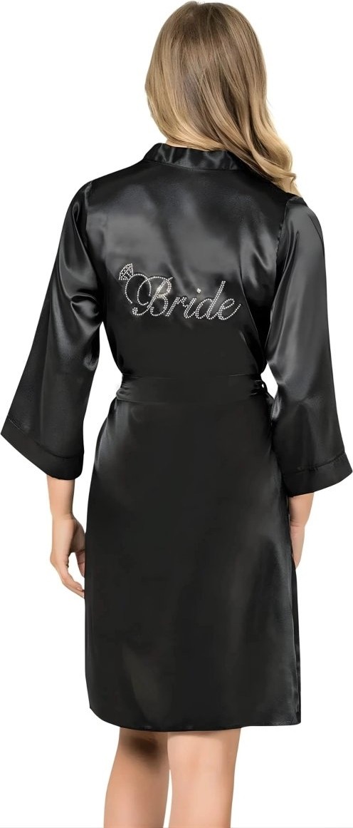 Beruflic Siyah Saten Bride Sabahlık Zarif Kadın Ev Giyim Under Moda görsel 2